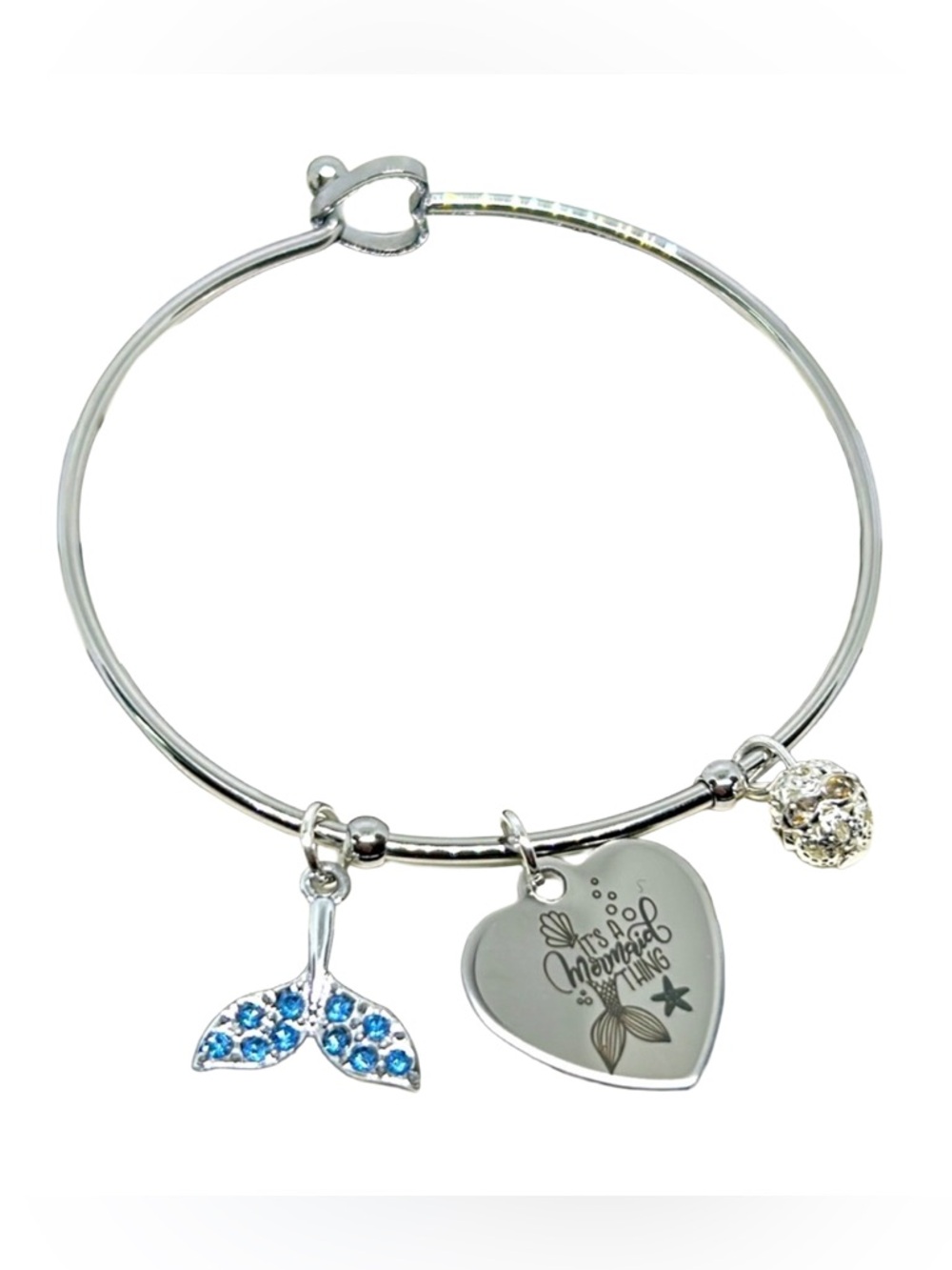 Handmade Silver Mermaid Charm Bracelet with Blue Accents